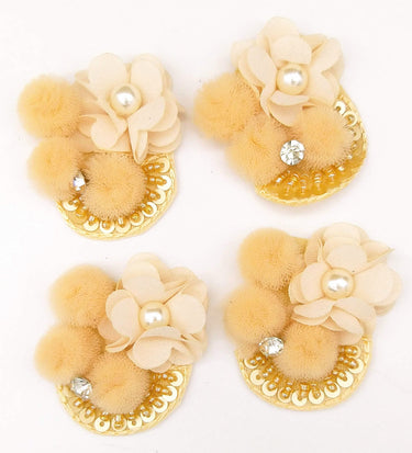 Hand Embroidered Beige And White Floral Applique, 2 Pcs